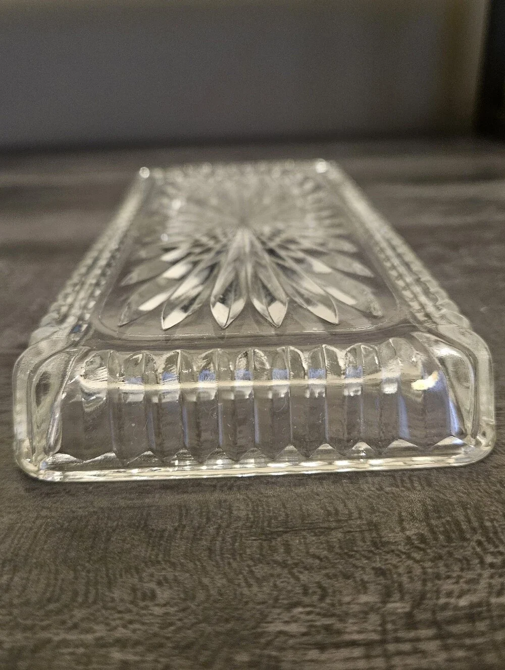 3 VTG Clear Pressed Glass Starburst Rectangular Trinket Dishes / Relish Trays